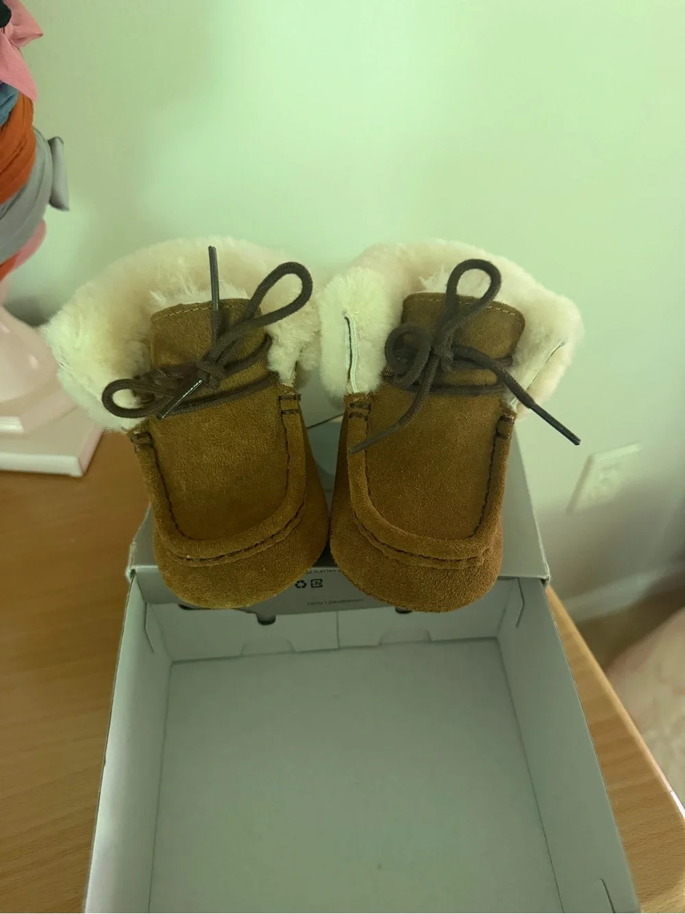 UGG Kids Chestnut Suede Booties with Cream Fur Cuff